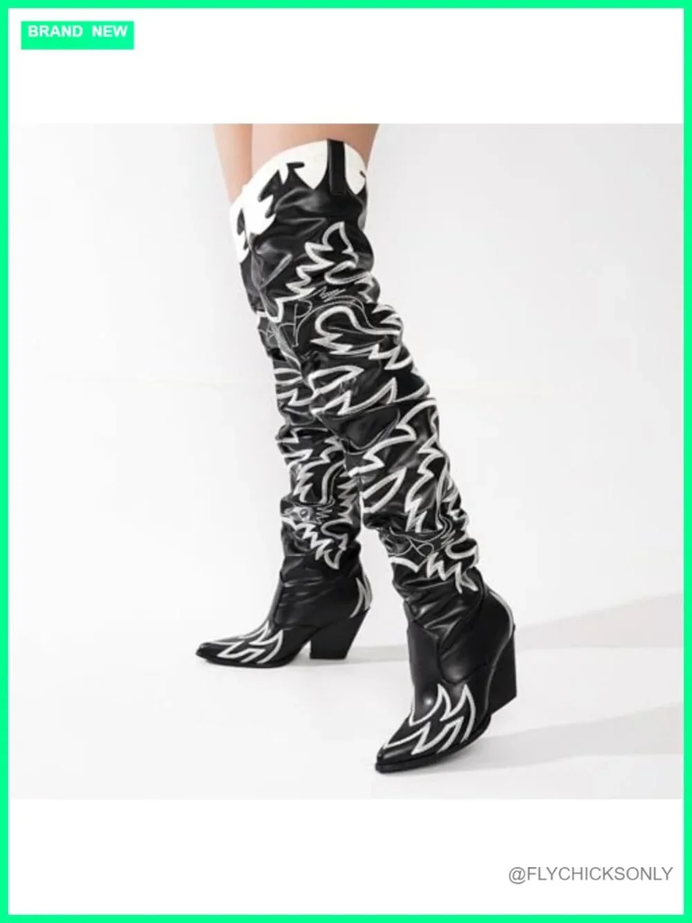 Thigh High Over The Knee Western Cowboy Cowgirl Boots Chunky Block Heel Pull On